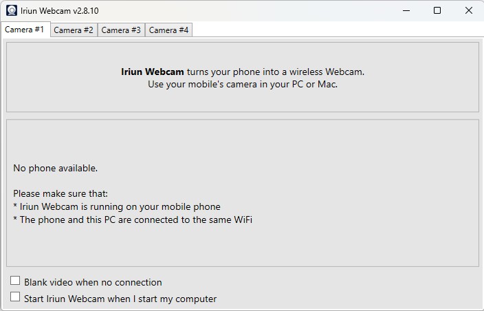 Iriun webcam inteface
